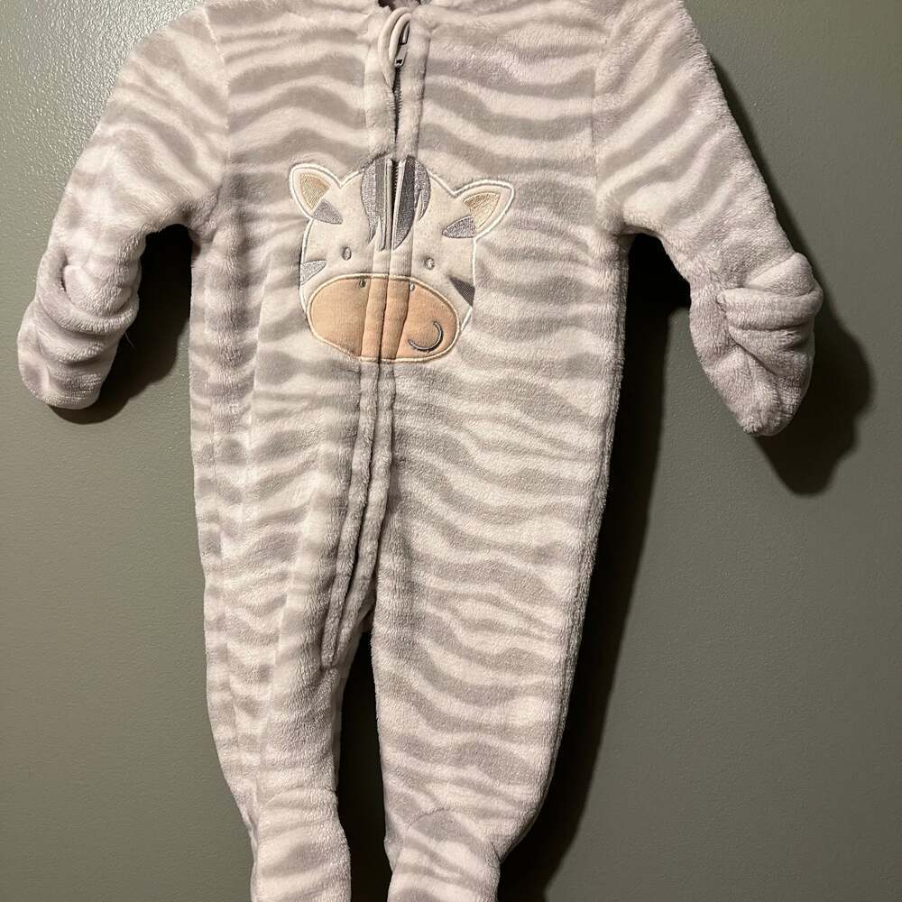 Baby Zebra Print Plush Footie Onesie 0-3 months